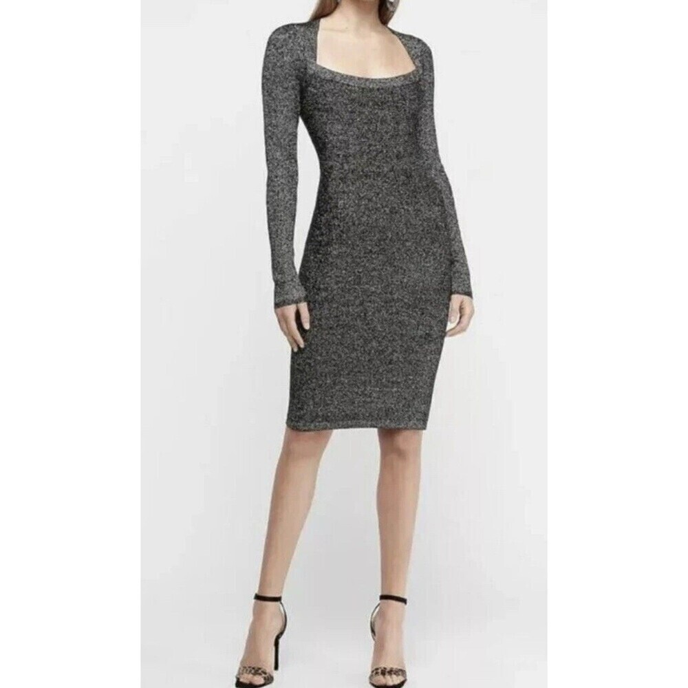 NWOT EXPRESS METALLIC SHIMMERED SWEATER DRESS Long Sleeve Stretch Fitted Small